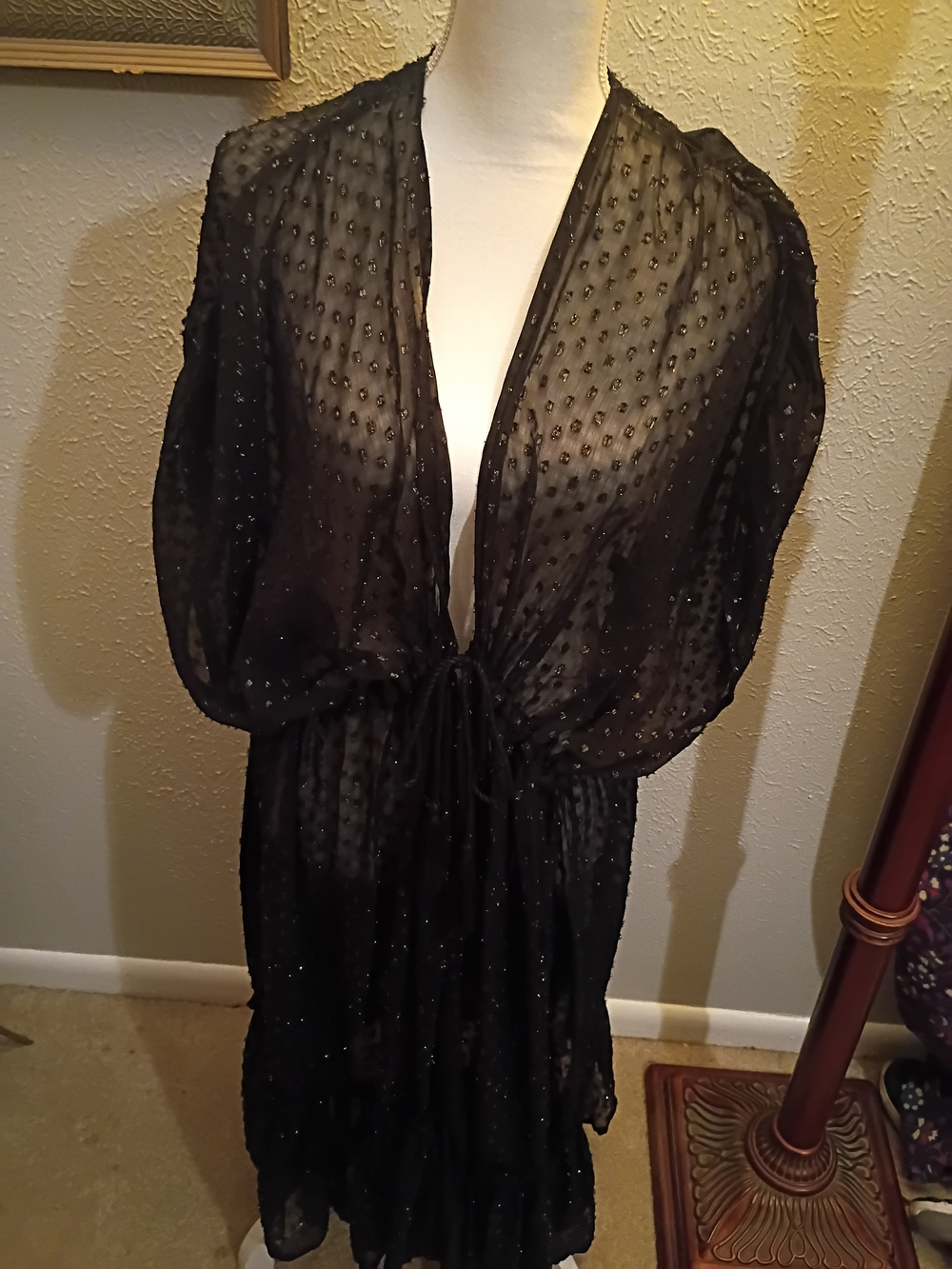 Sheer Black Tie-Front Robe - Women's Intimates